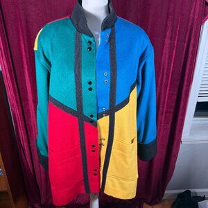 VTG Steve Evans Mens Large Colorblock 100% Wool Jacket Raised Collar Made in USA